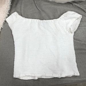 White smocked off the shoulder Brandy Melville top